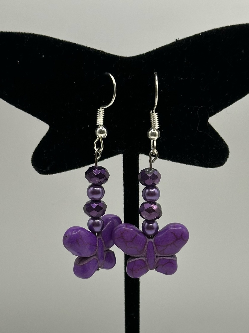 Purple Butterfly Bead Dangle Earrings - Women Jewelry